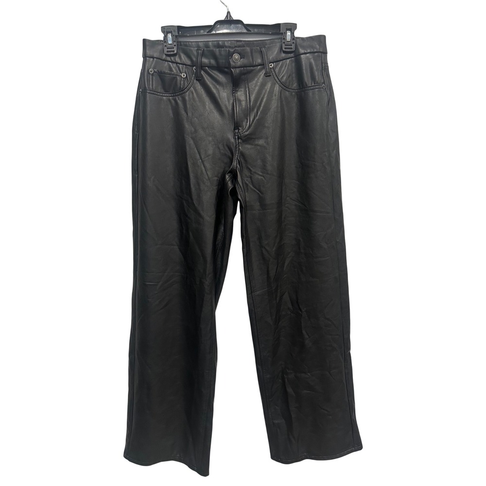 American Eagle Womens Black Vegan Leather Curvy Stovepipe Straight Pants Size 12